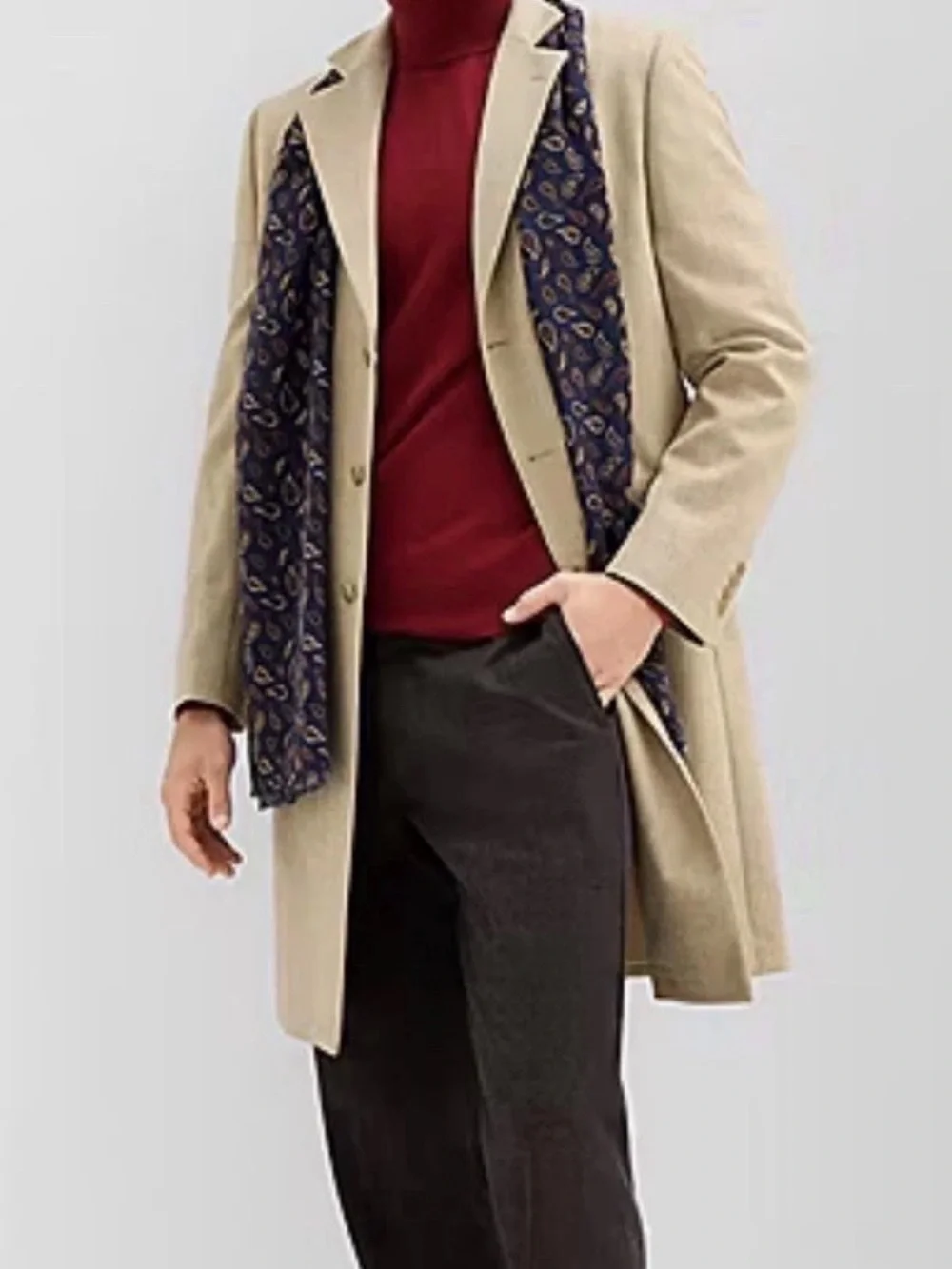 NWT Stafford Mens Sz XXL 100% Wool Oatmeal Beige Long Coat With Scarf $260